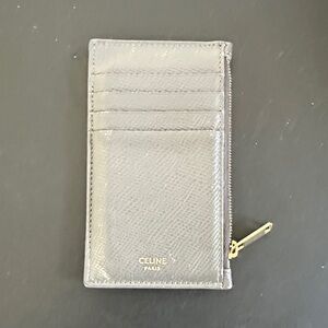 Celine Metallic Gray Card Holder Authentic